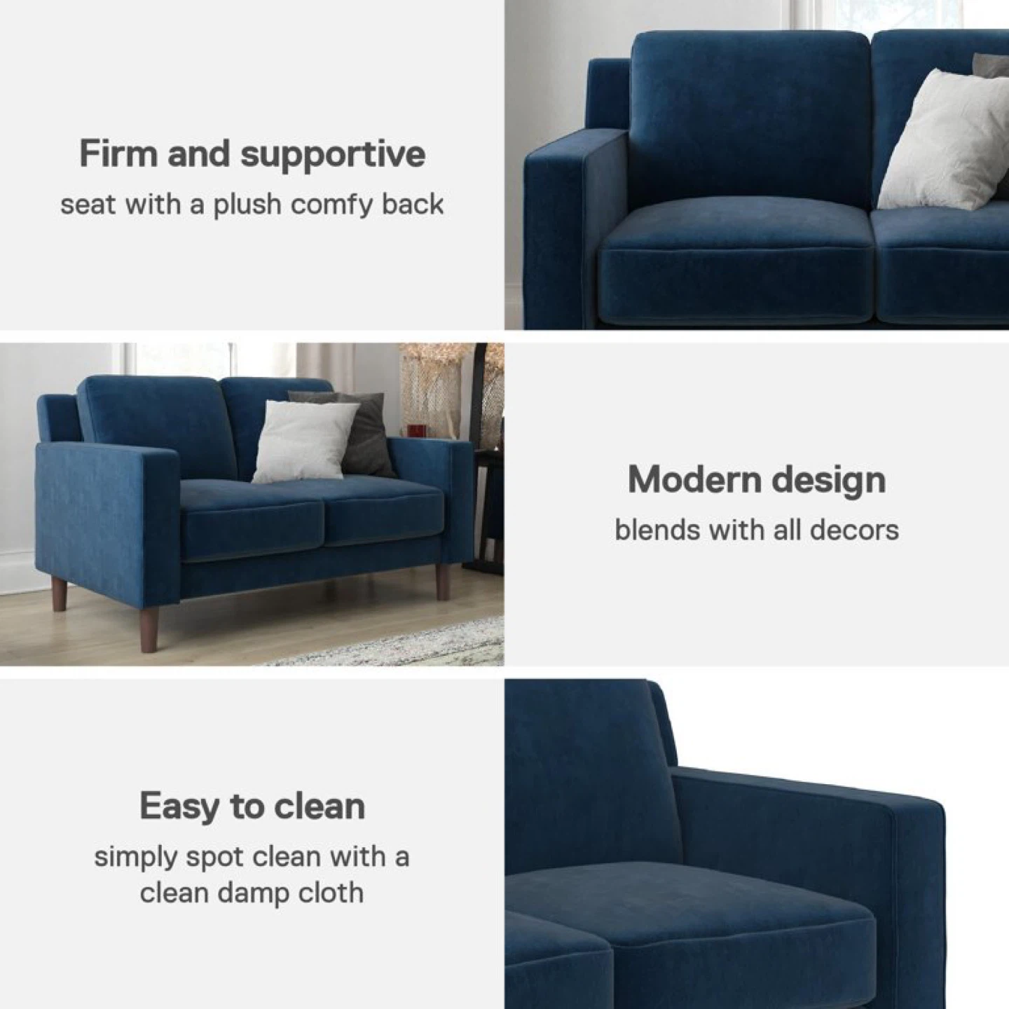 Navy Blue 3 Seater Sofa - Modern Design - photo 3