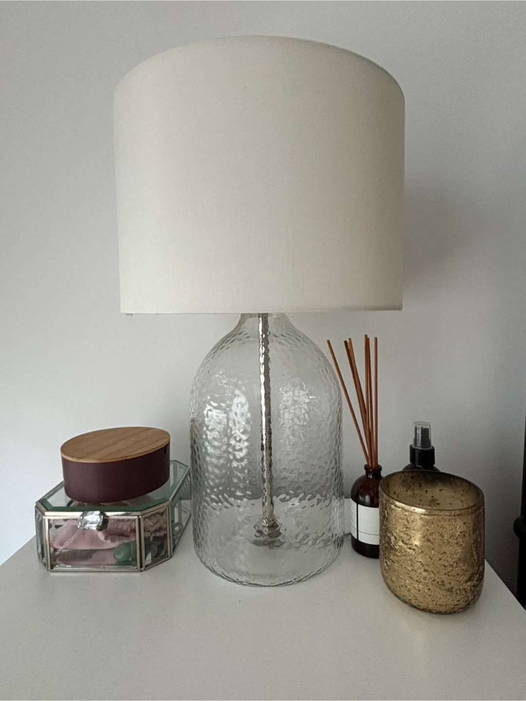Set of 2 Glass Table Lamp with White Shade