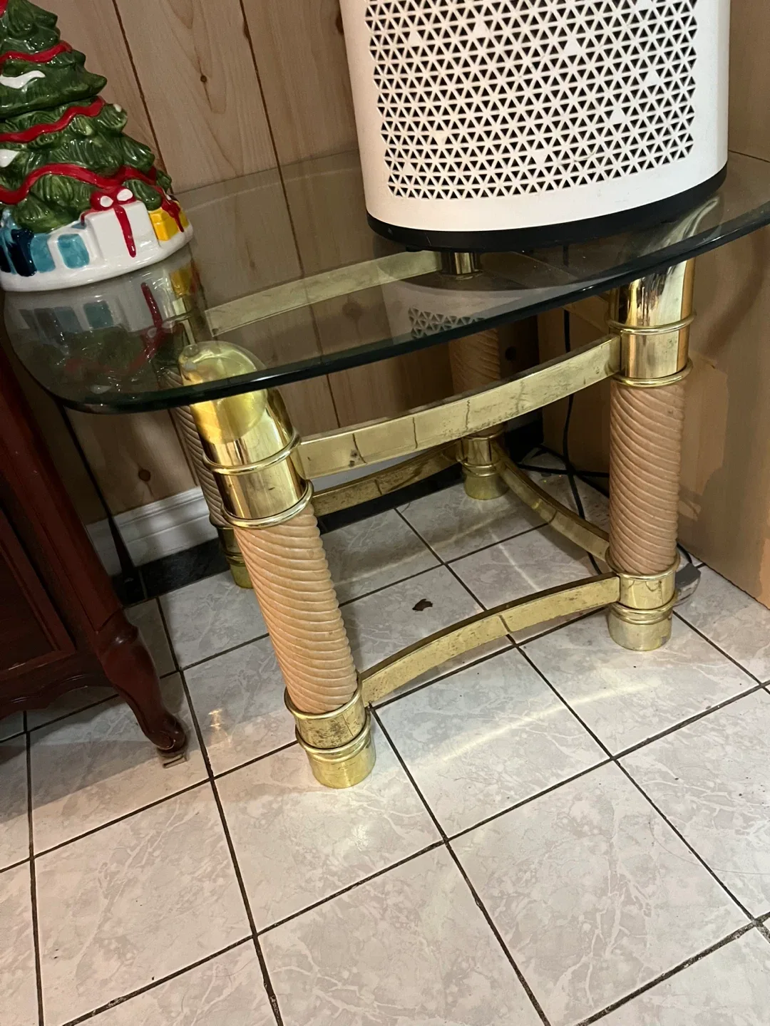 Glass Top Side Table with Gold Accents