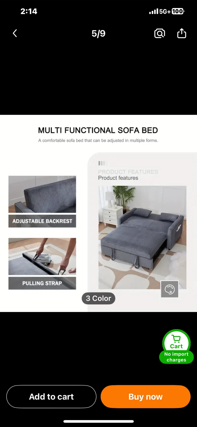 Multi Functional Sofa Bed - Adjustable, Gray - photo 5