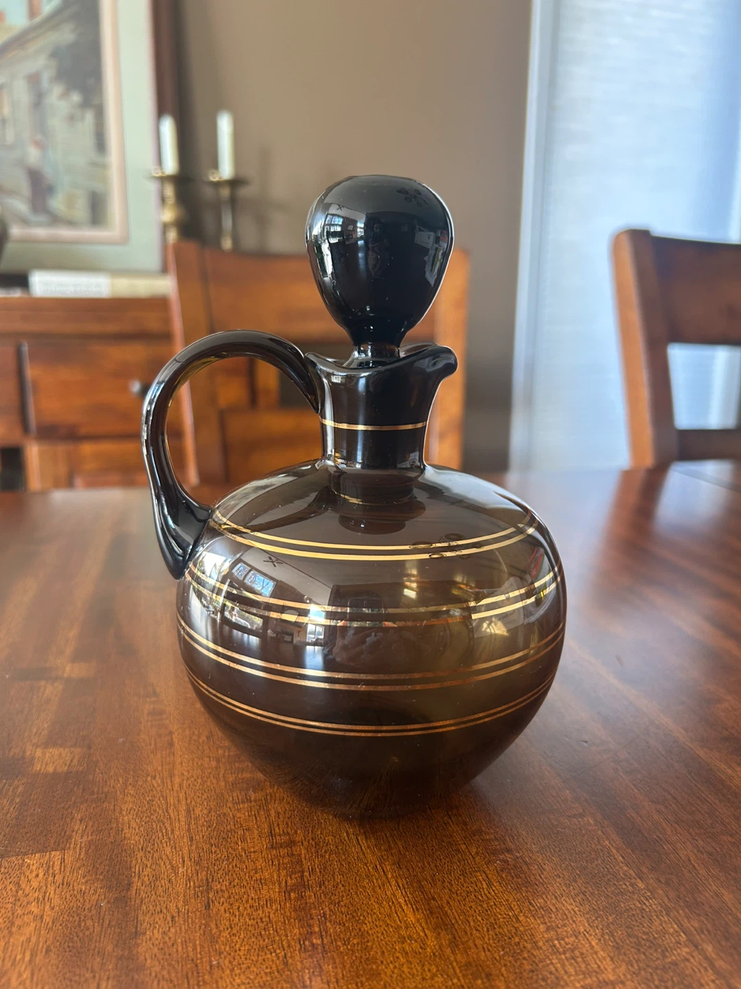 Vintage MCM Hand Blown Brown Glass Decanter with Stopper