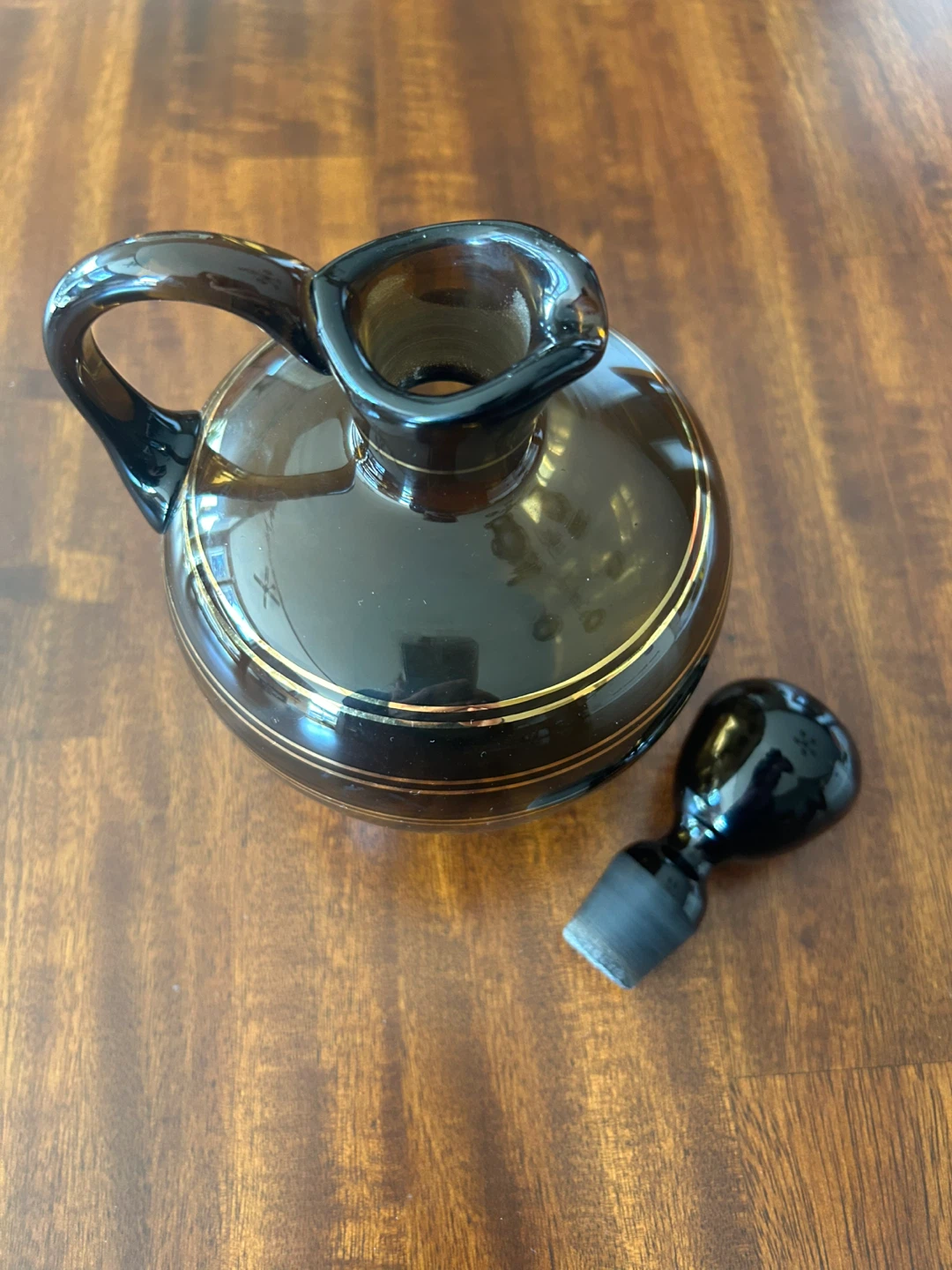 Vintage MCM Hand Blown Brown Glass Decanter with Stopper - photo 2