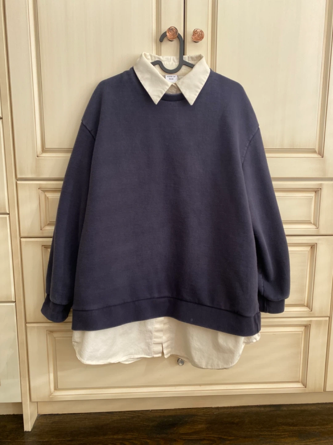 Navy Blue Sweatshirt with White Collar