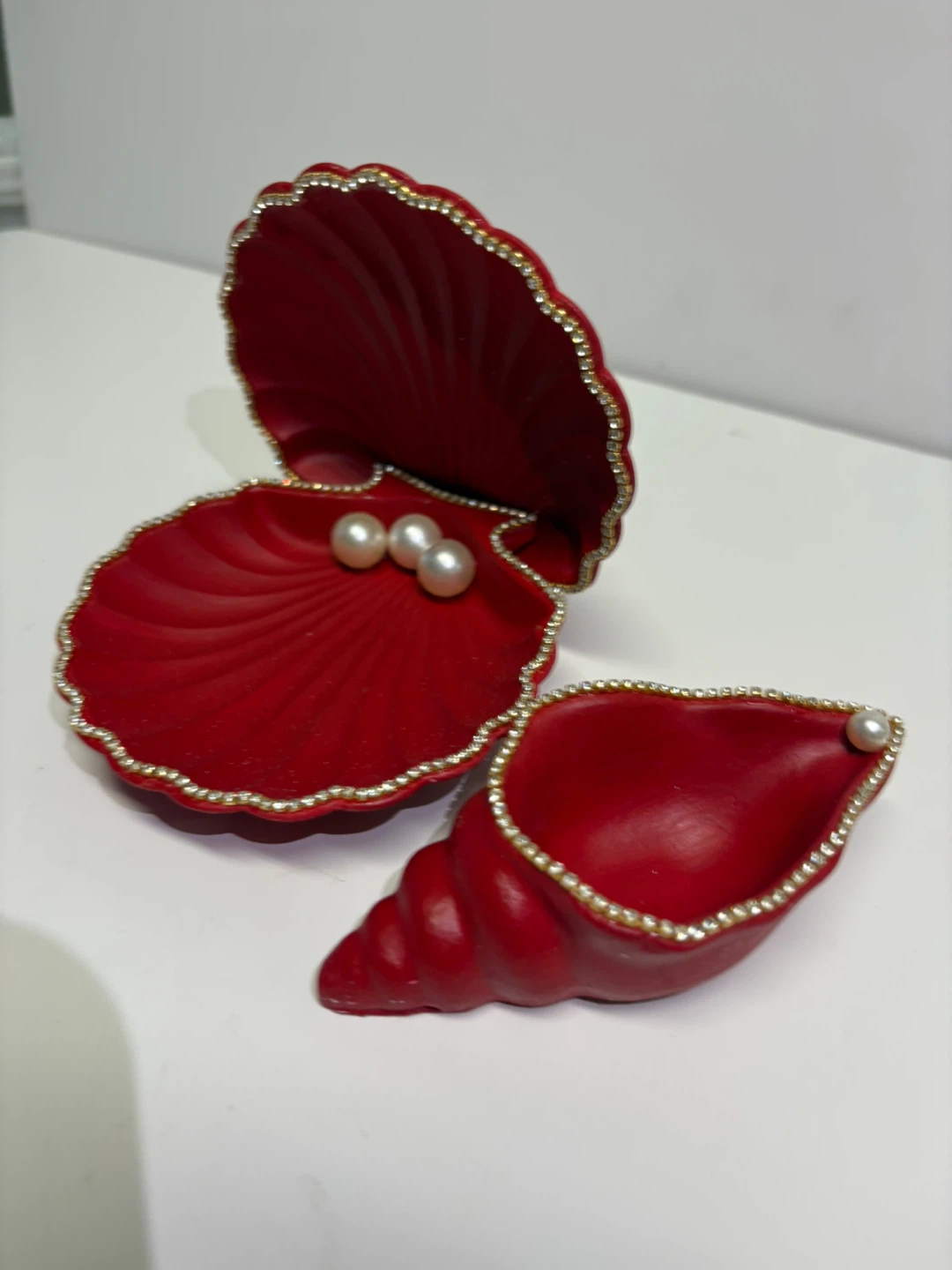 handmade red seashell trinket set |jewelry holder coastal decor - photo 5