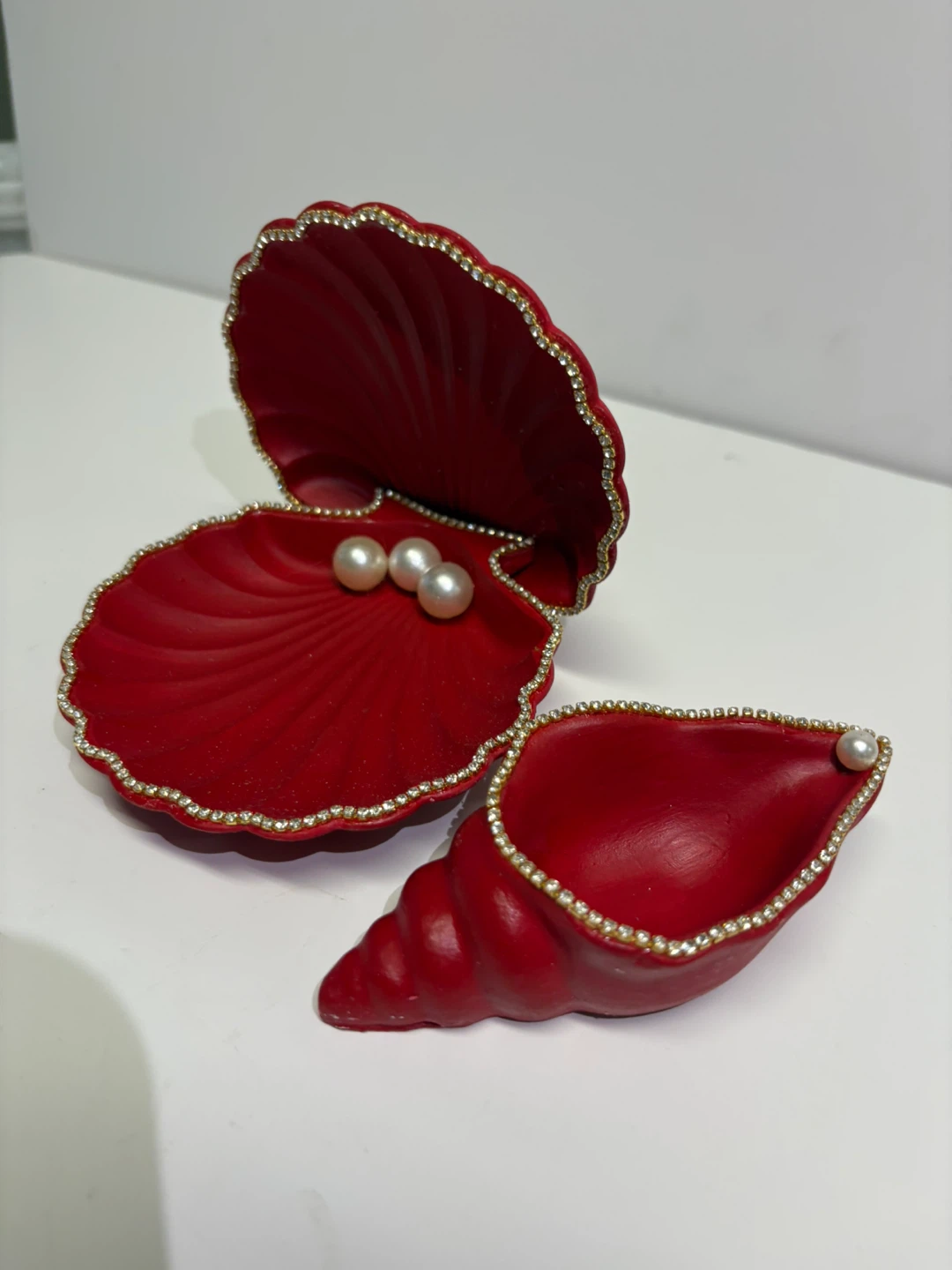 handmade red seashell trinket set |jewelry holder coastal decor - photo 4