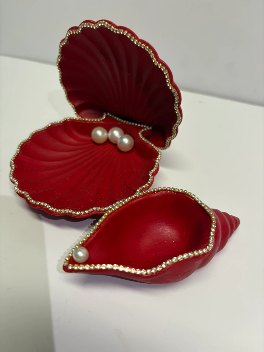 handmade red seashell trinket set |jewelry holder coastal decor - photo 3