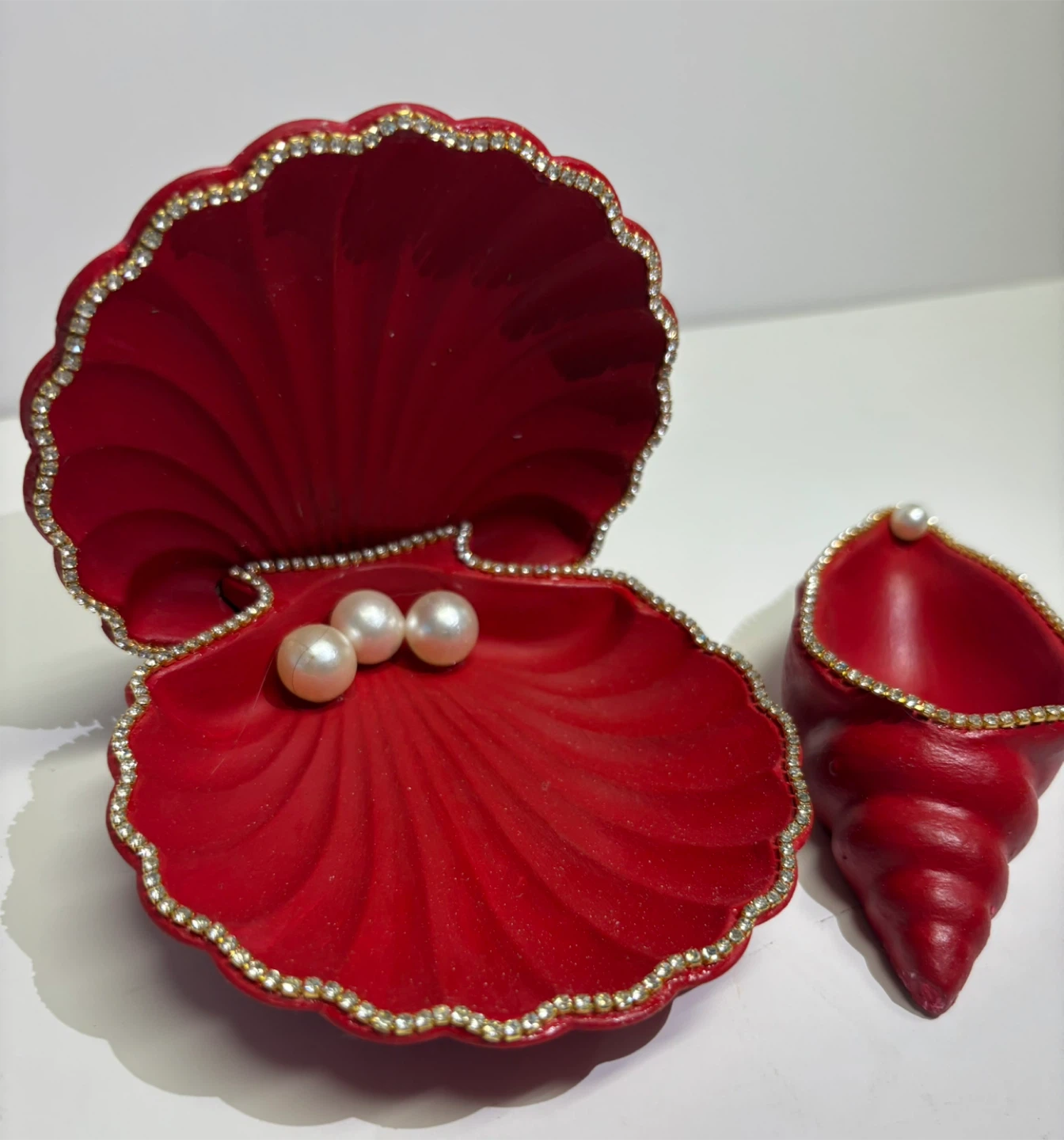 handmade red seashell trinket set |jewelry holder coastal decor - photo 2