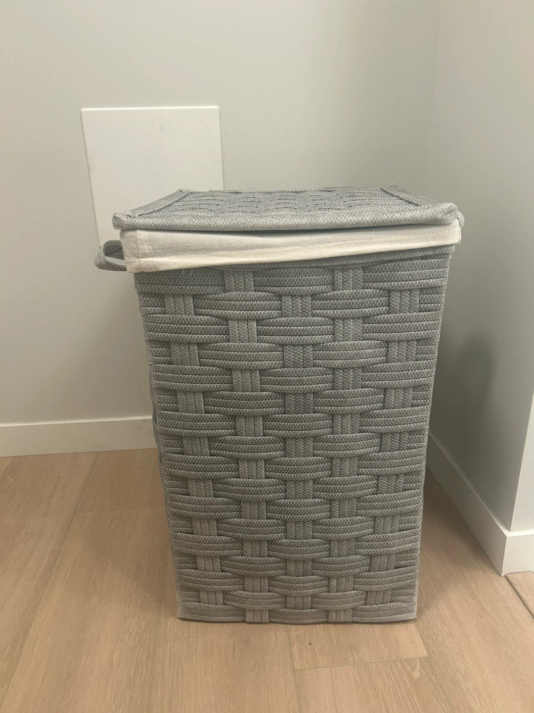 Grey Woven Laundry Hamper with Lid