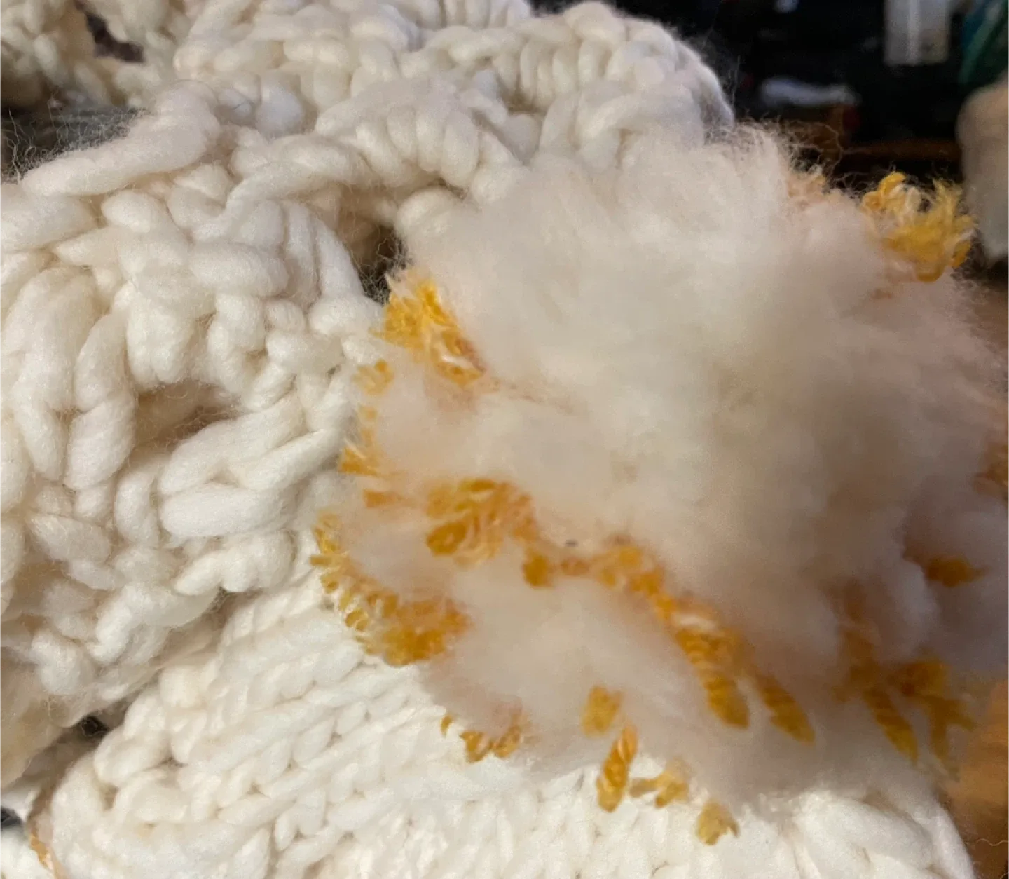 Chunky Handmade Knit Scarf & Hat Set - Cream & Gold image indicator(4)