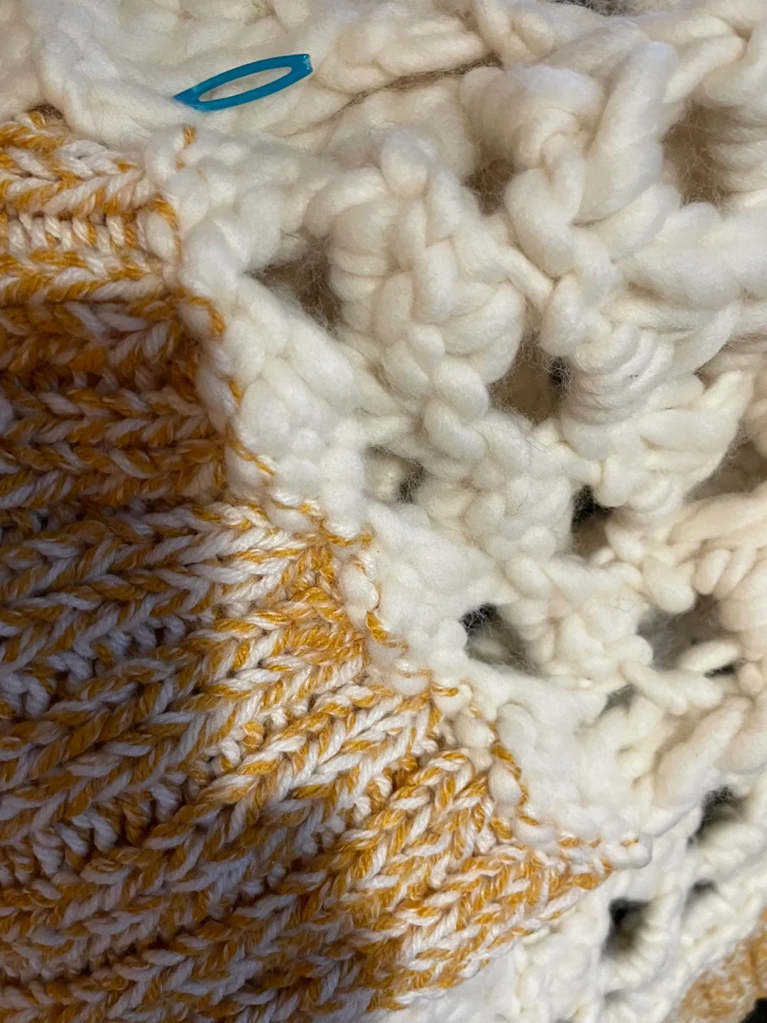 Chunky Handmade Knit Scarf & Hat Set - Cream & Gold image indicator(6)