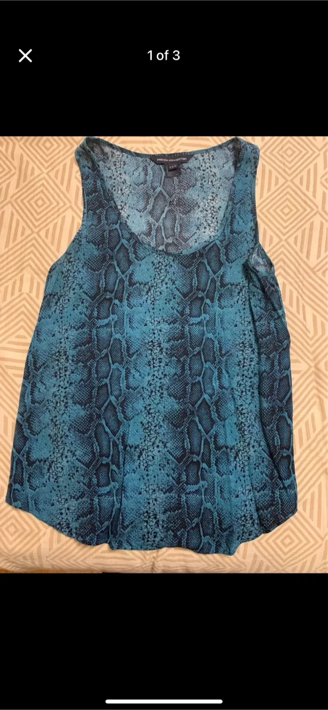 French Connection Blue Snakeskin Tank Top Size S thumbnail