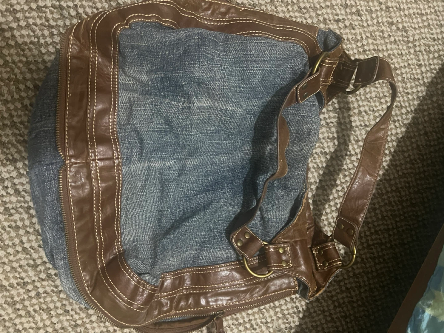 Denim & Brown Faux Leather Shoulder Bag - photo 2