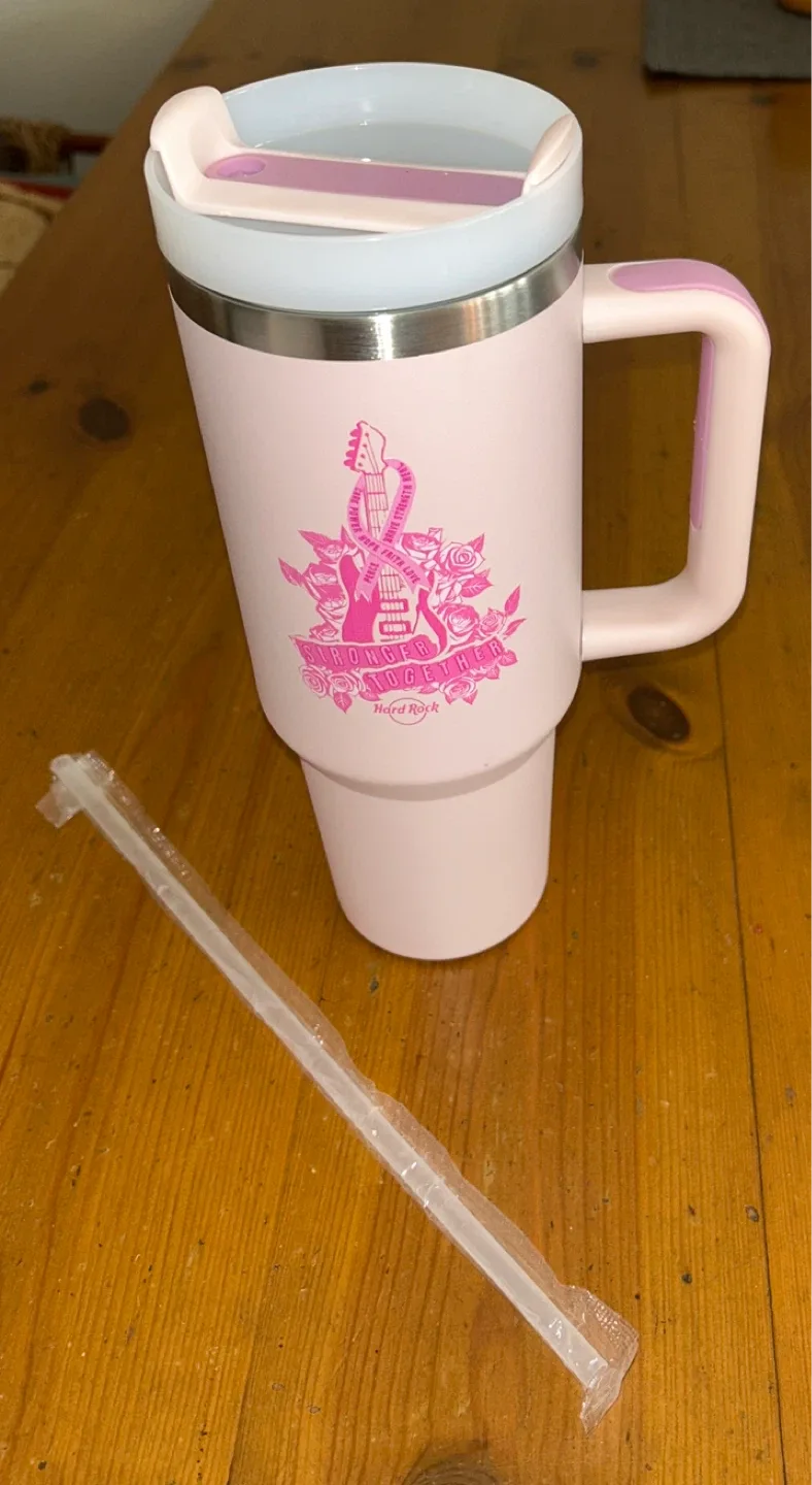 Hard Rock Cafe Pink 24 OZ Stainless XL Tumbler With Handle - NEW thumbnail