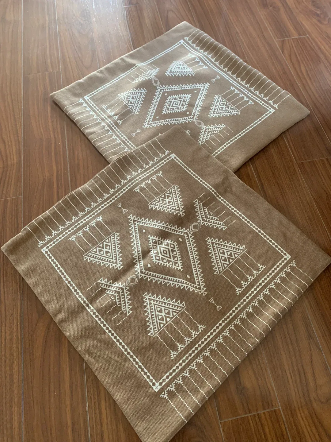 Brown Patterned Throw Pillow Covers (Set of 2)