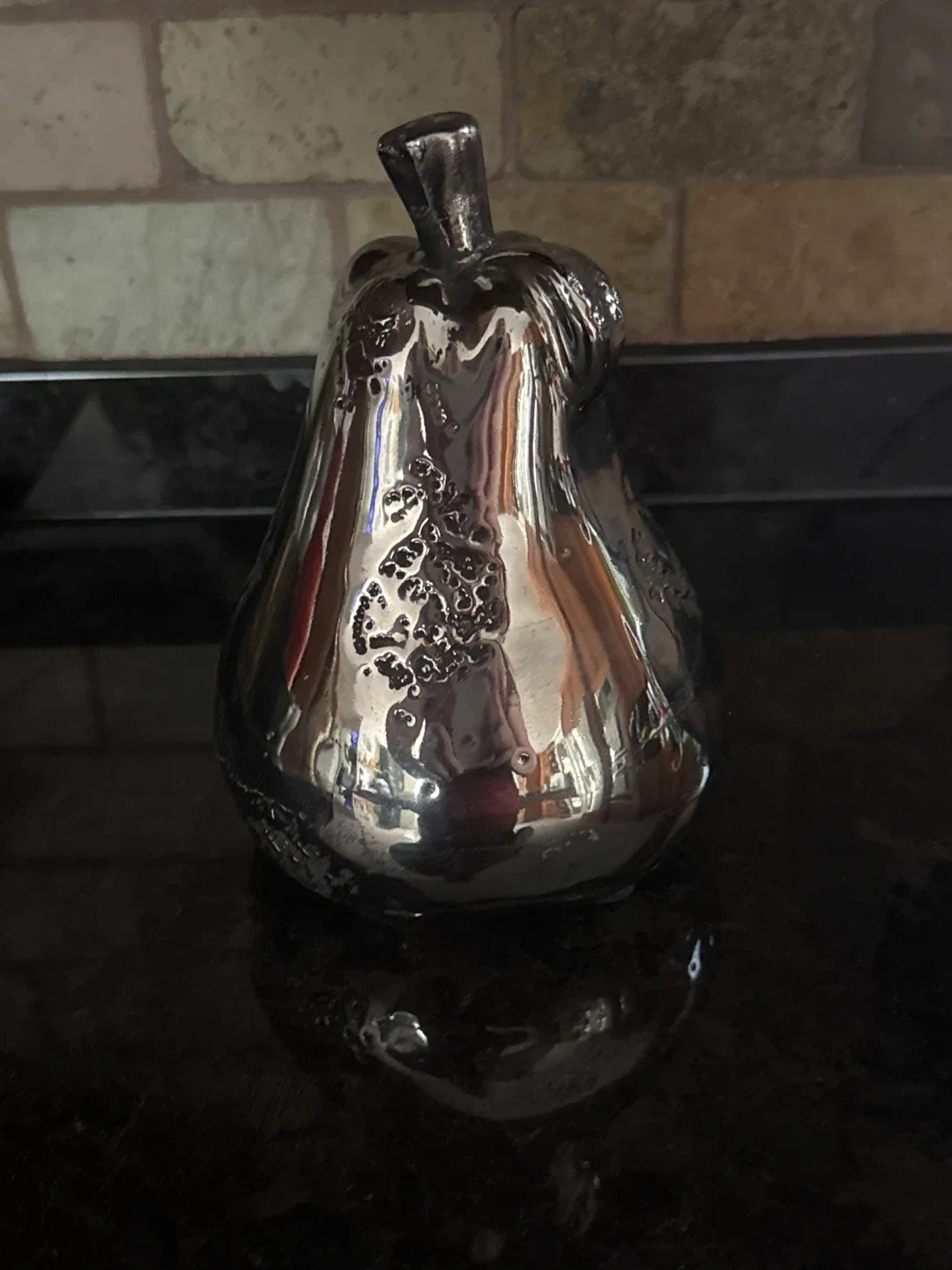 Silver  glass Pear Decoration  inches tall by 4.5 inches wide image indicator(2)