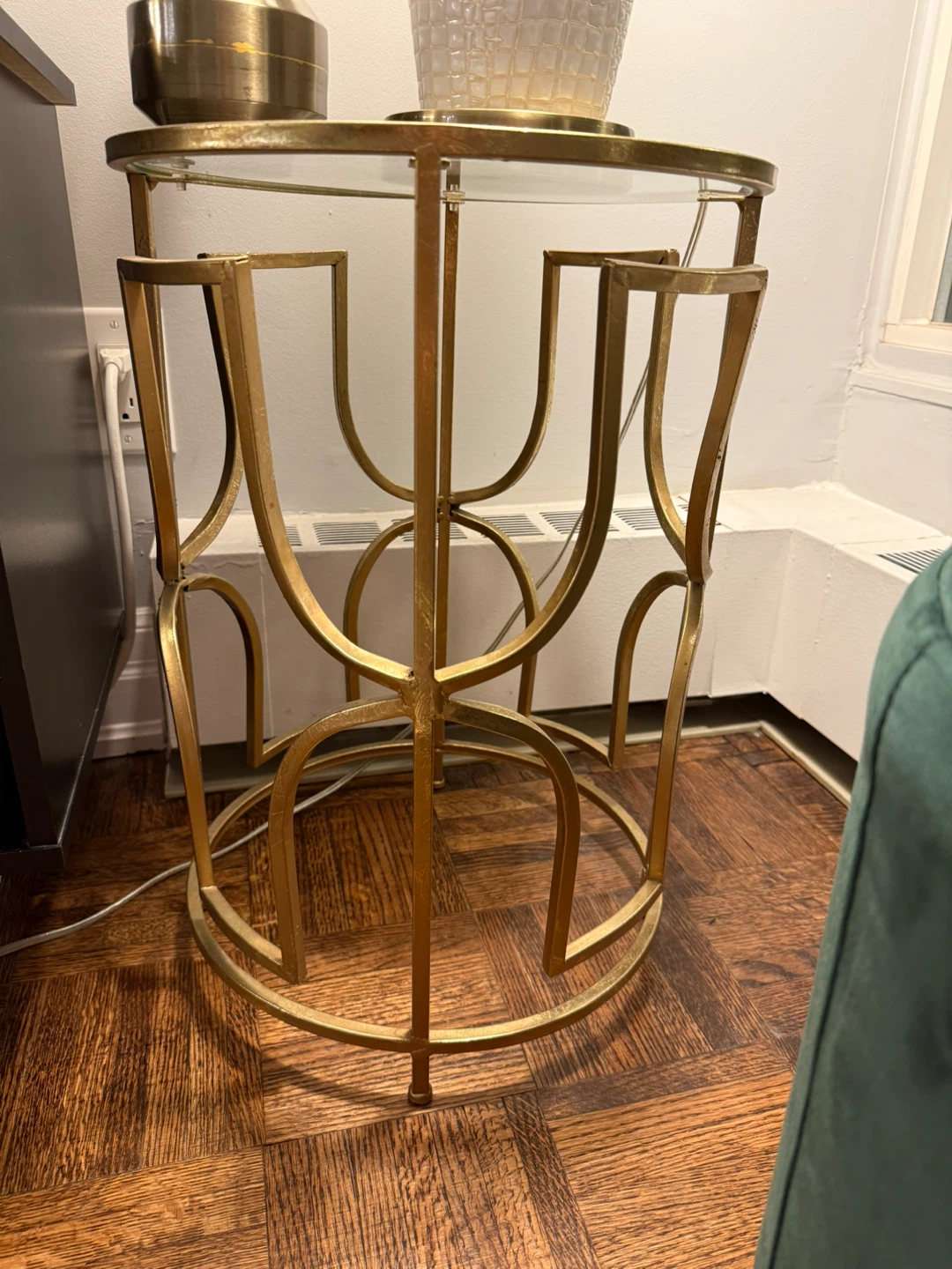 Gold Round Glass Top Side Table