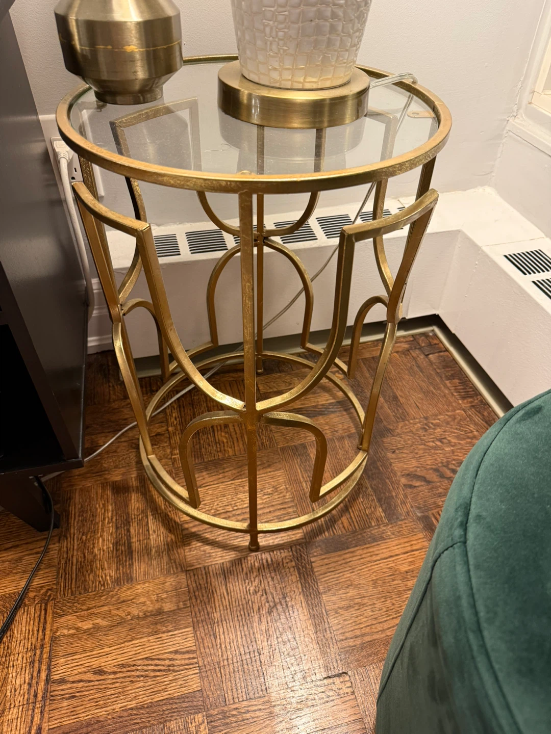 Gold Round Glass Top Side Table - photo 2