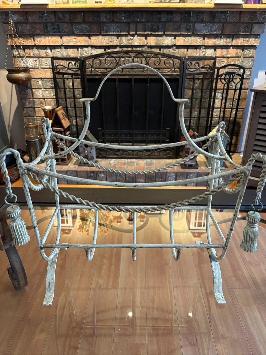 Vintage Wrought Iron Magazine Rack - Rope & Tassel Design