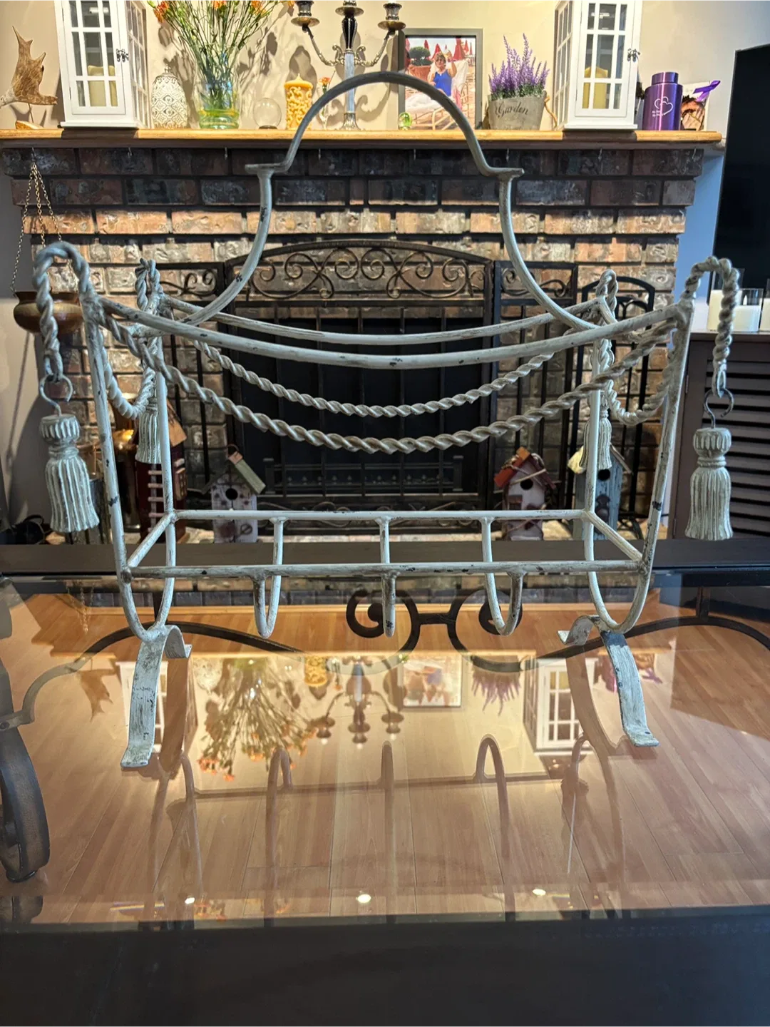 Vintage Wrought Iron Magazine Rack - Rope & Tassel Design image indicator(3)