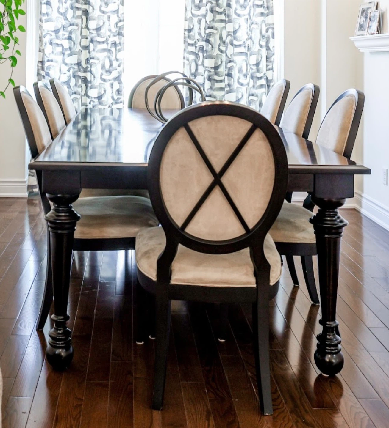 Dining Table with 8 Chairs - Dark Wood