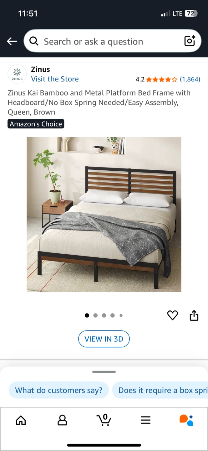 Zinus Kai Queen Bed Frame - Bamboo & Metal
