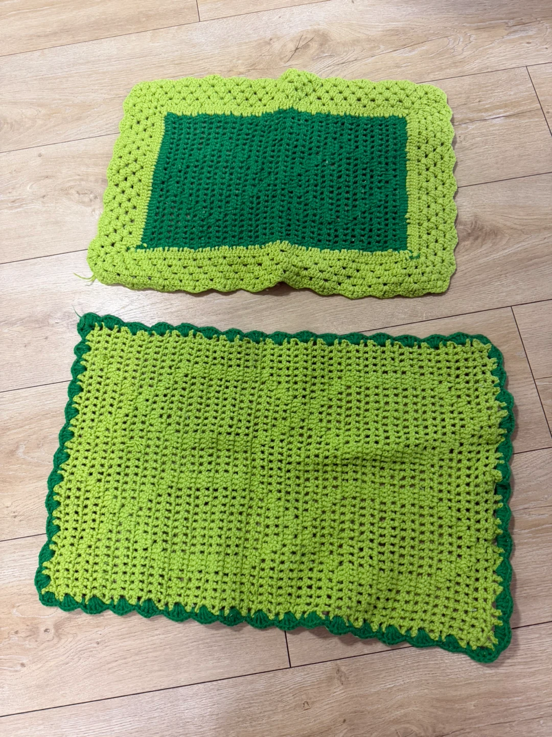 Handmade Crocheted Green Rugs (Set of 2)