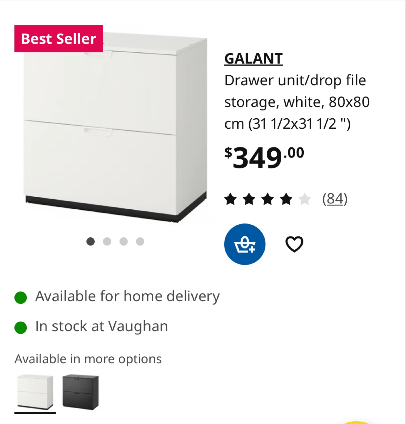 IKEA Galant White Drawer Unit/Drop File Storage 31 1/2"