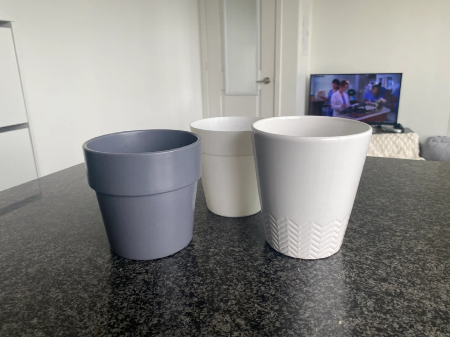 3 Flower Pots - Grey and White
