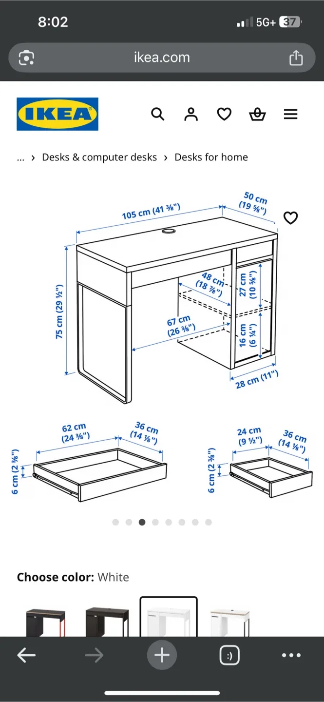 IKEA White Desk - 41 1/8" image indicator(4)