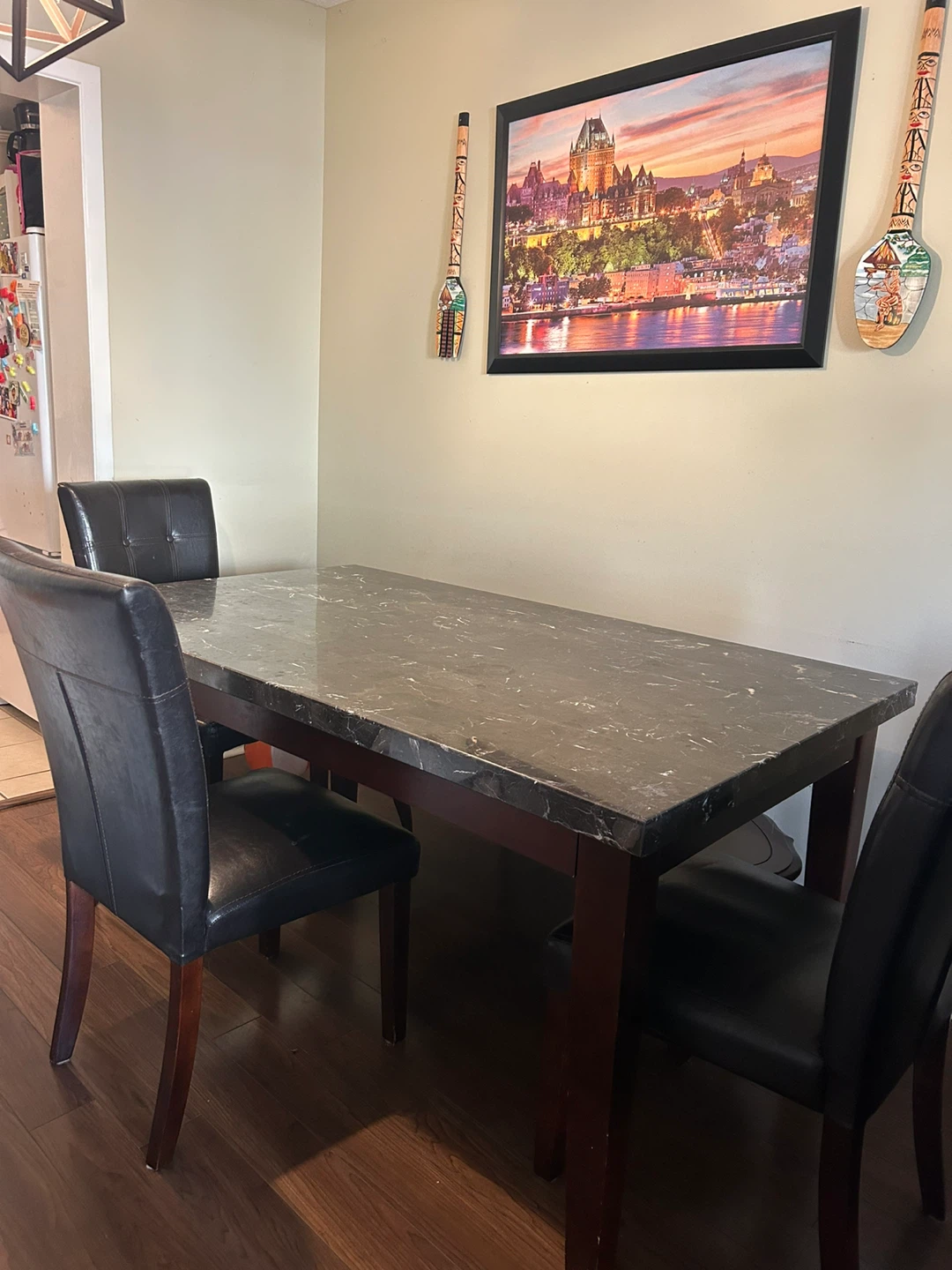 Dining Table with  3Chairs - Dark Marble