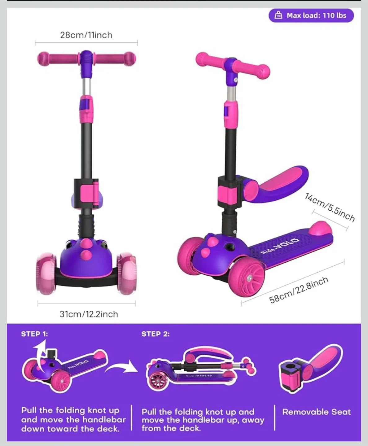 Ride-VOLO Kids Scooter (Foldable/Lights) image indicator(7)