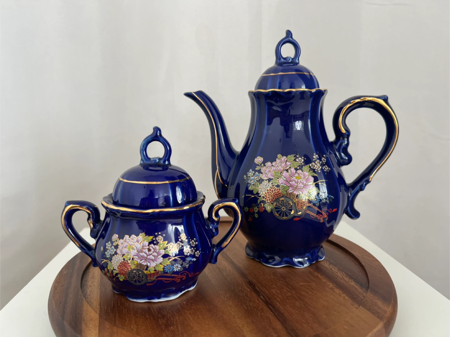 Vintage Blue Floral Tea Set - Teapot & Sugar Bowl