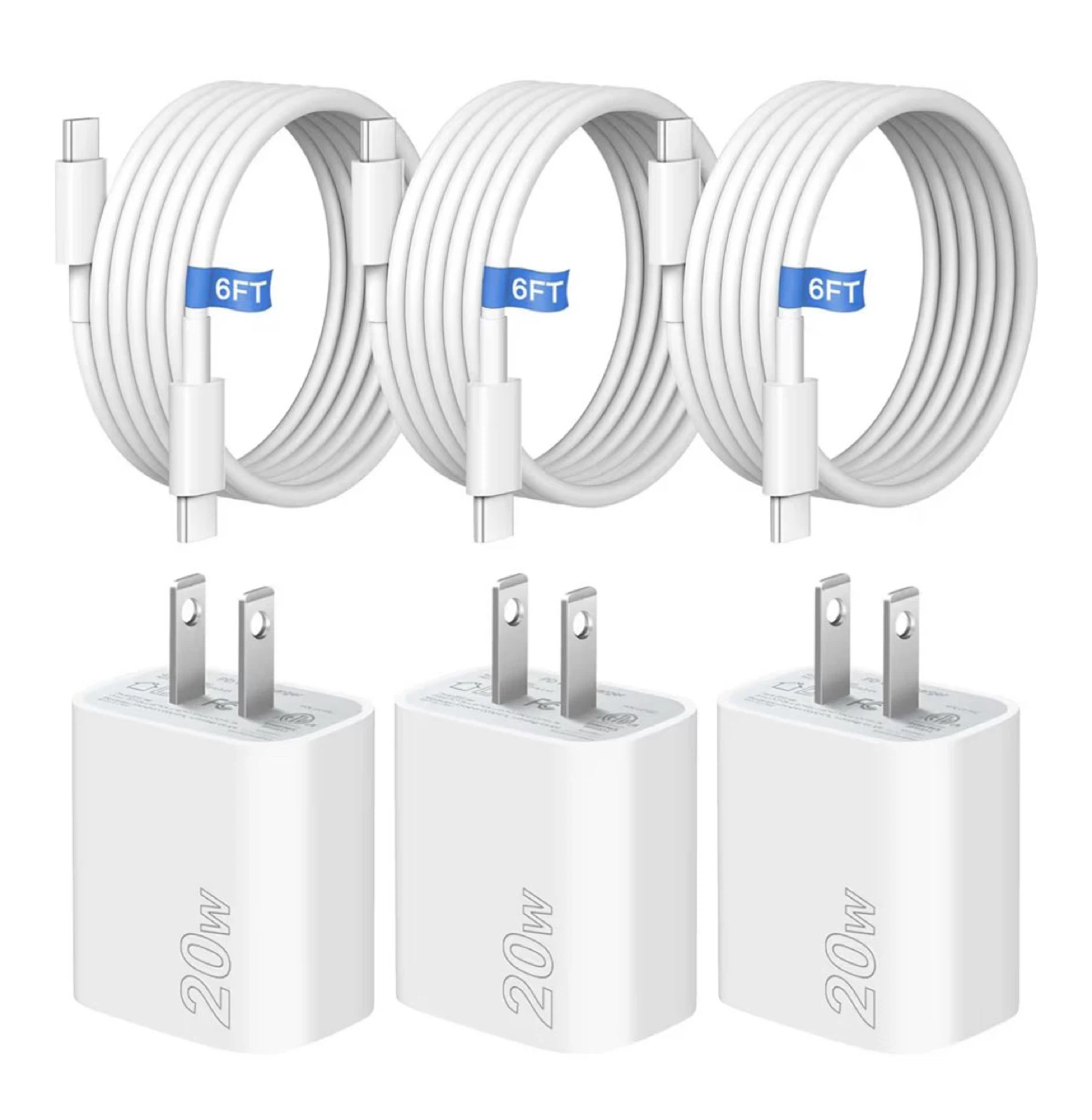 20W USB-C Charger & 6FT Cable - New
