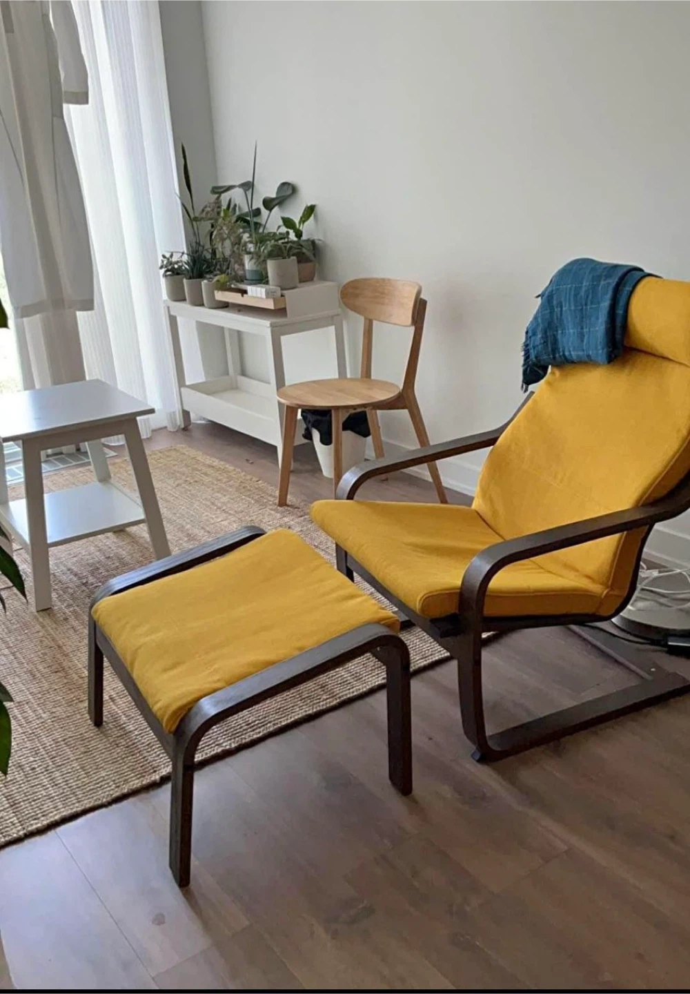 IKEA POÄNG Armchair and Footstool - Brown/Skiftebo Yellow