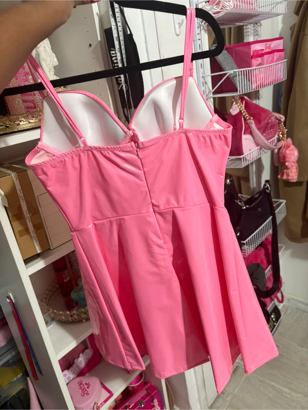 Pink Mini Latex Dress - SZ M - photo 2