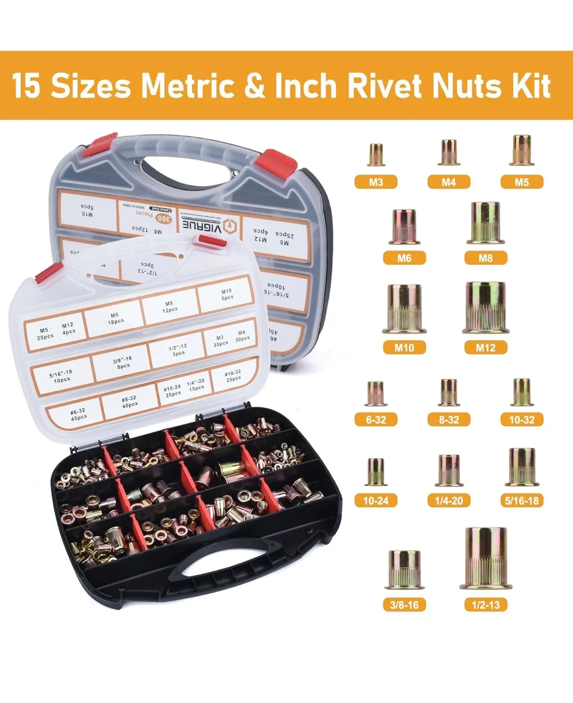 VIGRUE 16" Rivet Nut Tool Kit w/ 300 Rivet Nuts image indicator(6)