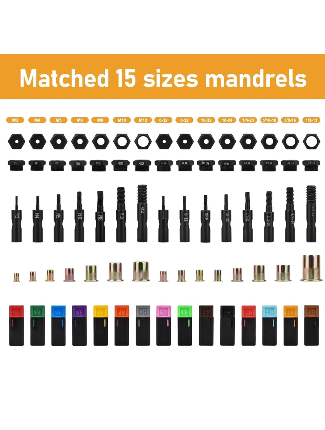 VIGRUE 16" Rivet Nut Tool Kit w/ 300 Rivet Nuts image indicator(5)