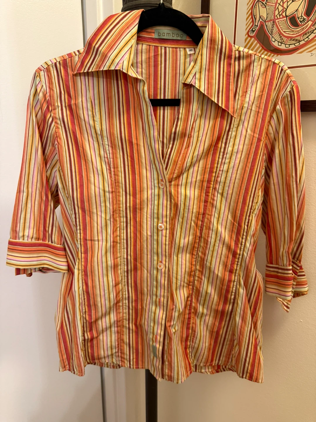 Bamboo Striped Button-Down Shirt - Size M
