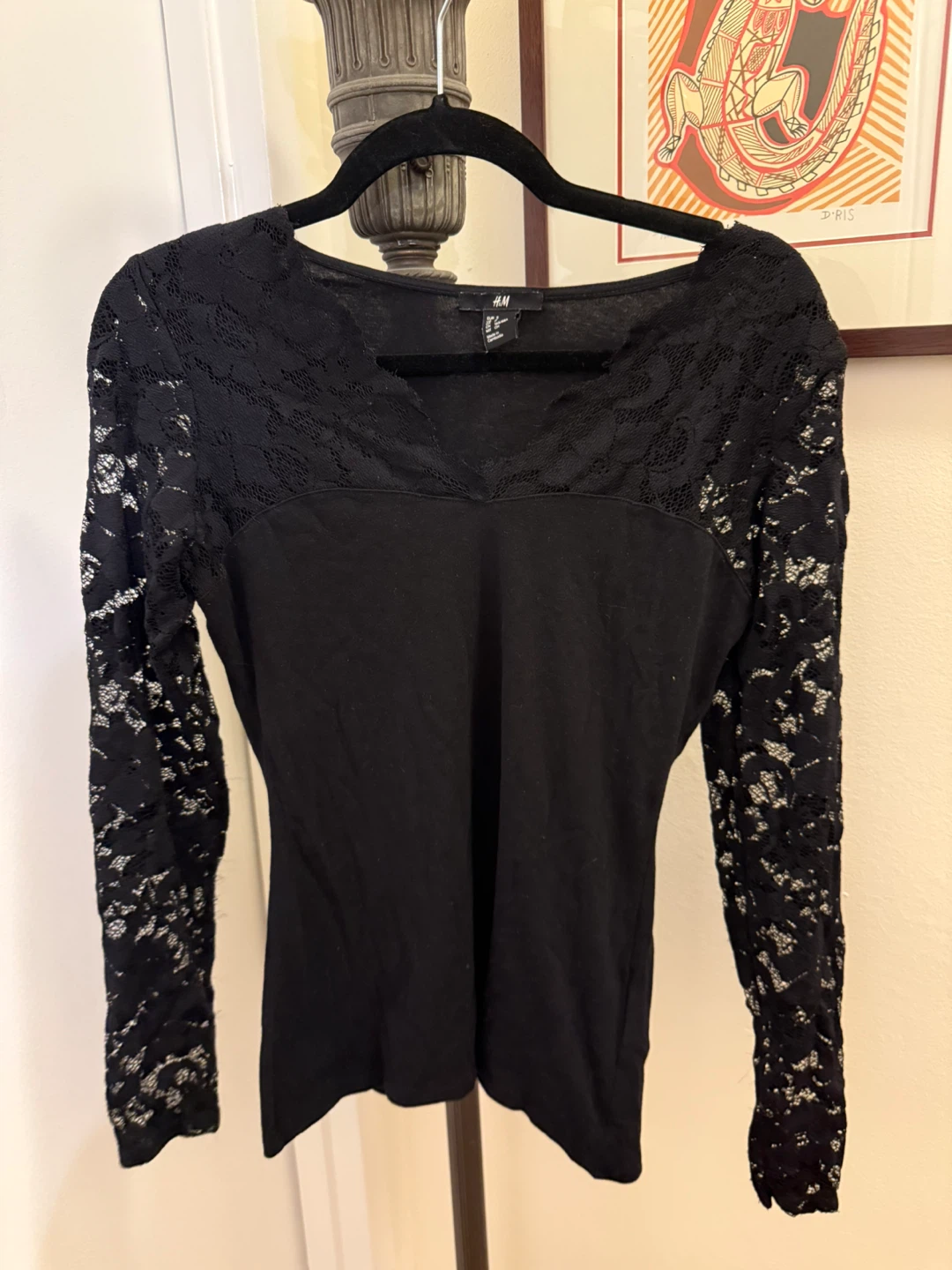 H&M Black Lace Long Sleeve Top - size S