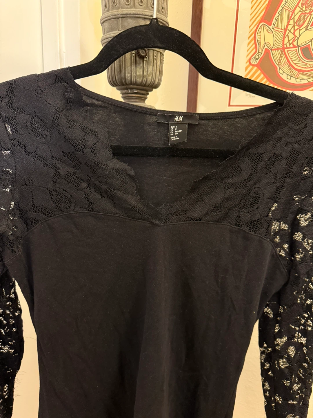 H&M Black Lace Long Sleeve Top - size S - photo 2