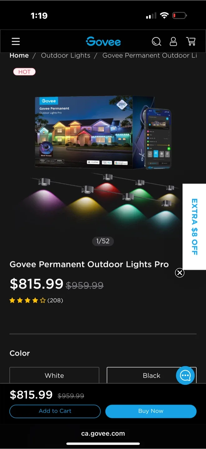 Govee Permanent Outdoor Lights Pro - Black Version -200ft image indicator(2)