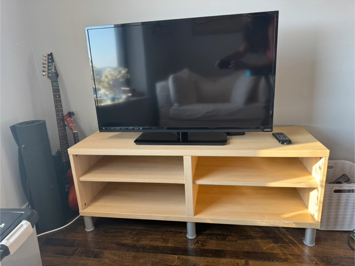 FREE FOR PICKUP - Vizio TV and Light Wood TV Stand