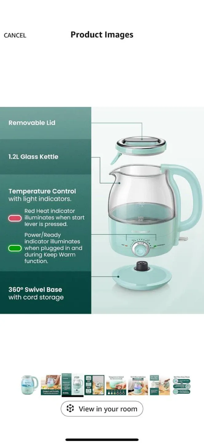 Elite Gourmet EKT1220M Electric Glass Kettle 💚 image indicator(3)