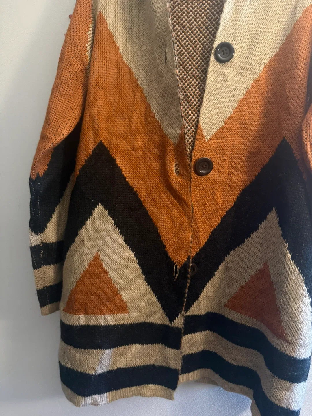 Hooded Knit Cardigan - Orange, Black, Beige image indicator(2)