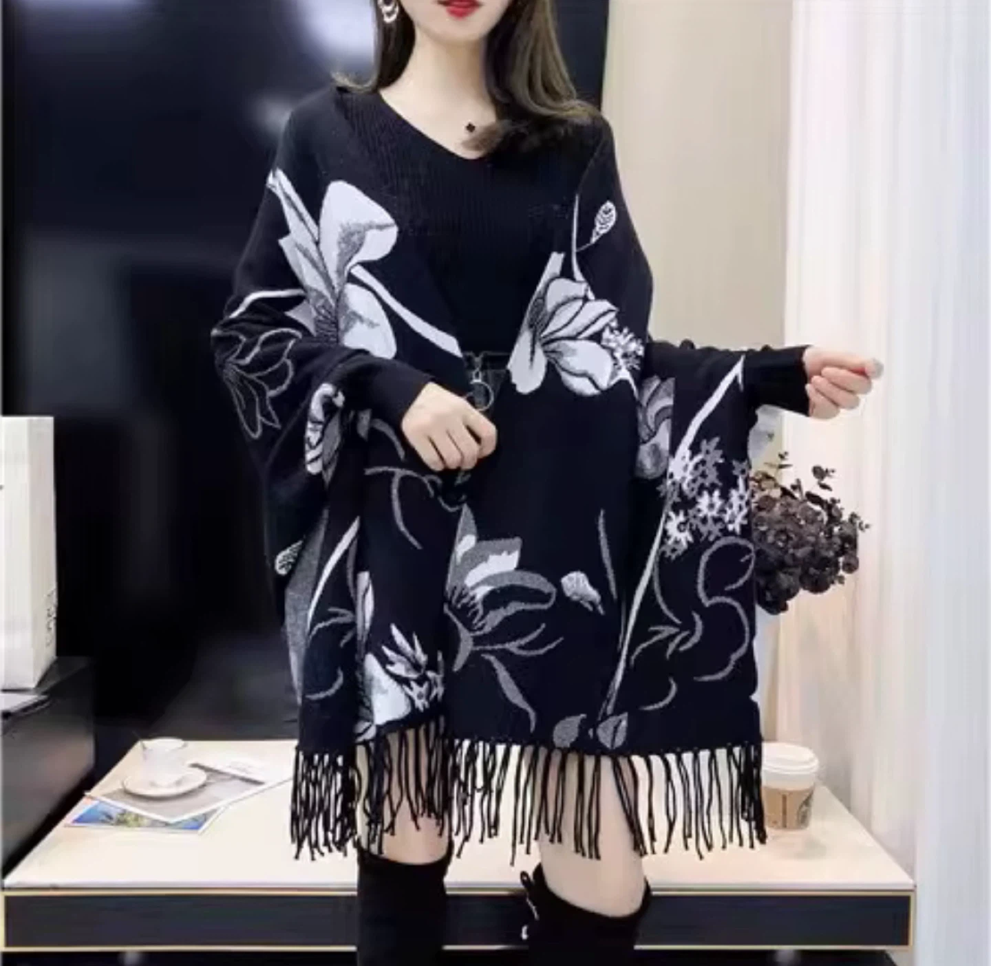 Floral Fringe Poncho Cardigan - photo 2