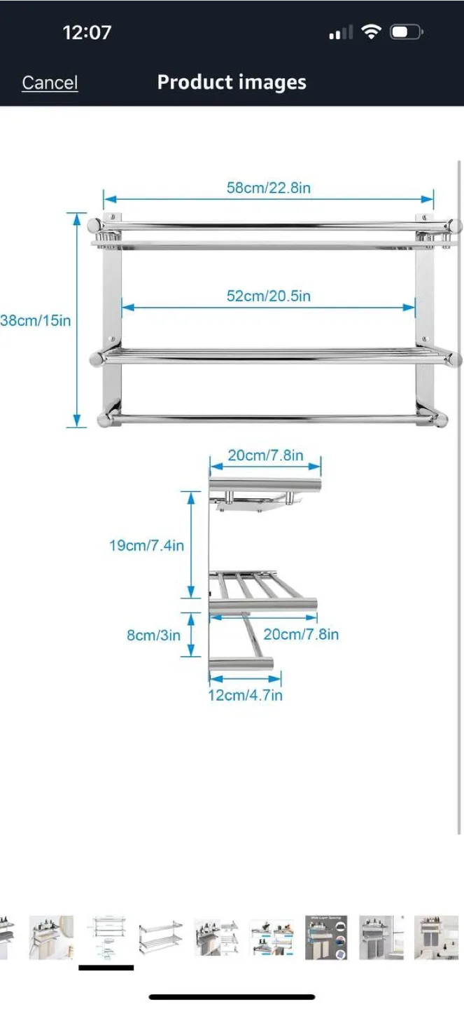 BONVIDA 3-Tier Bathroom Towel Rack – Open Box image indicator(3)