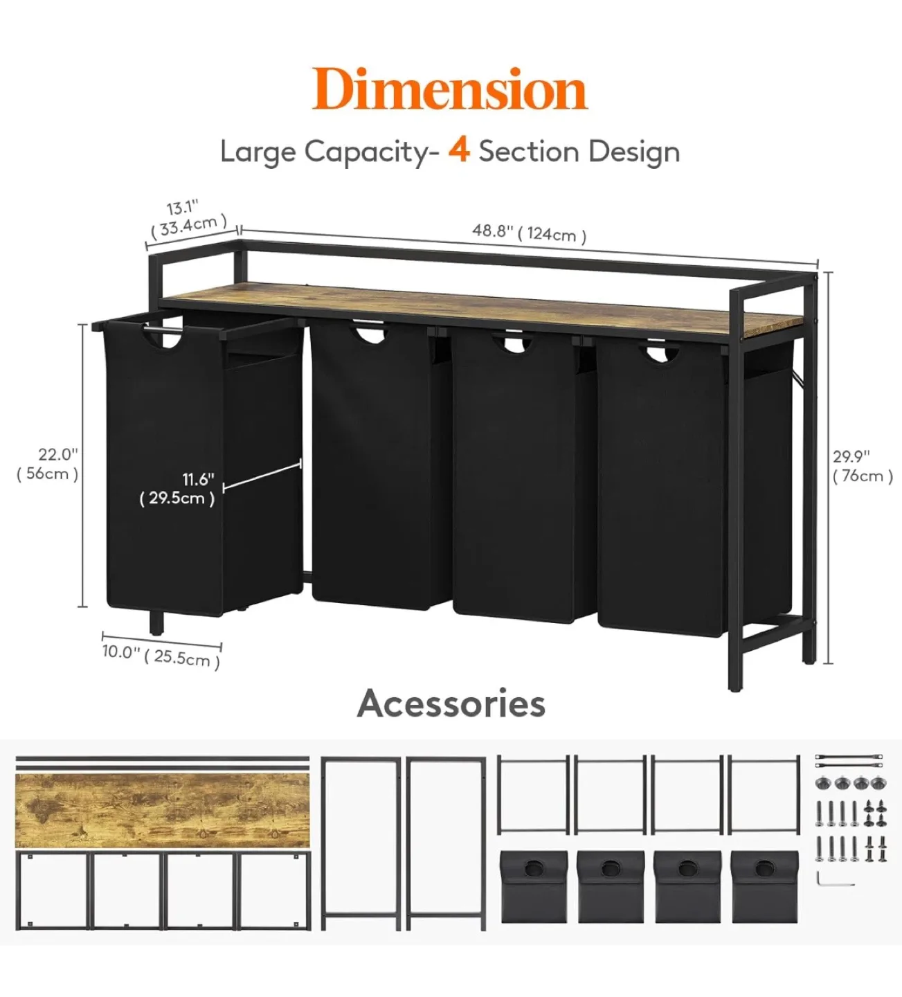4-Section Laundry Sorter with Pull-Out Bags image indicator(3)