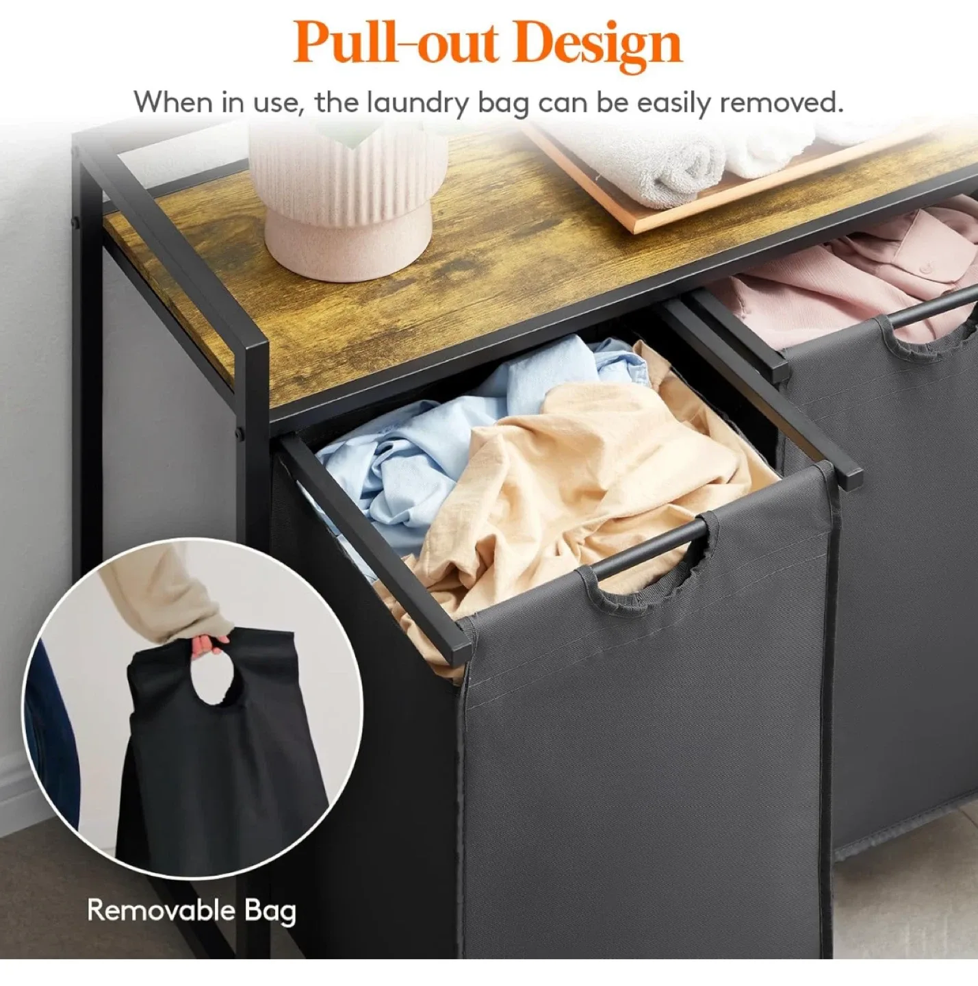 4-Section Laundry Sorter with Pull-Out Bags image indicator(4)