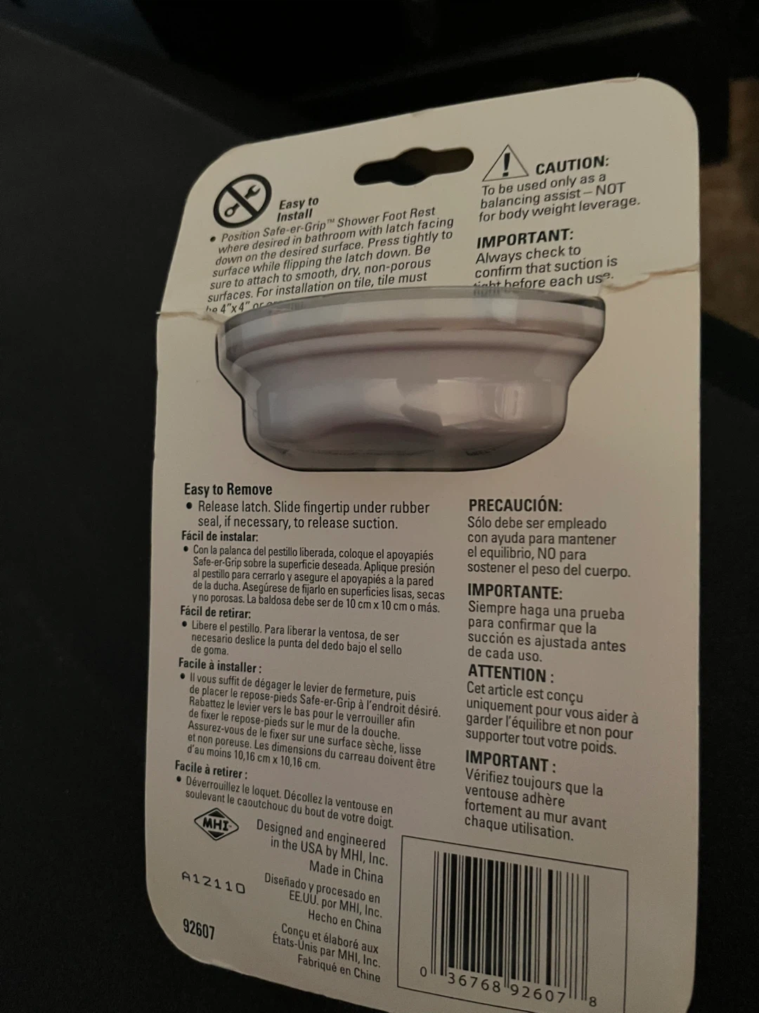 MHI Safe-er-Grip Shower Foot Rest - New - photo 3