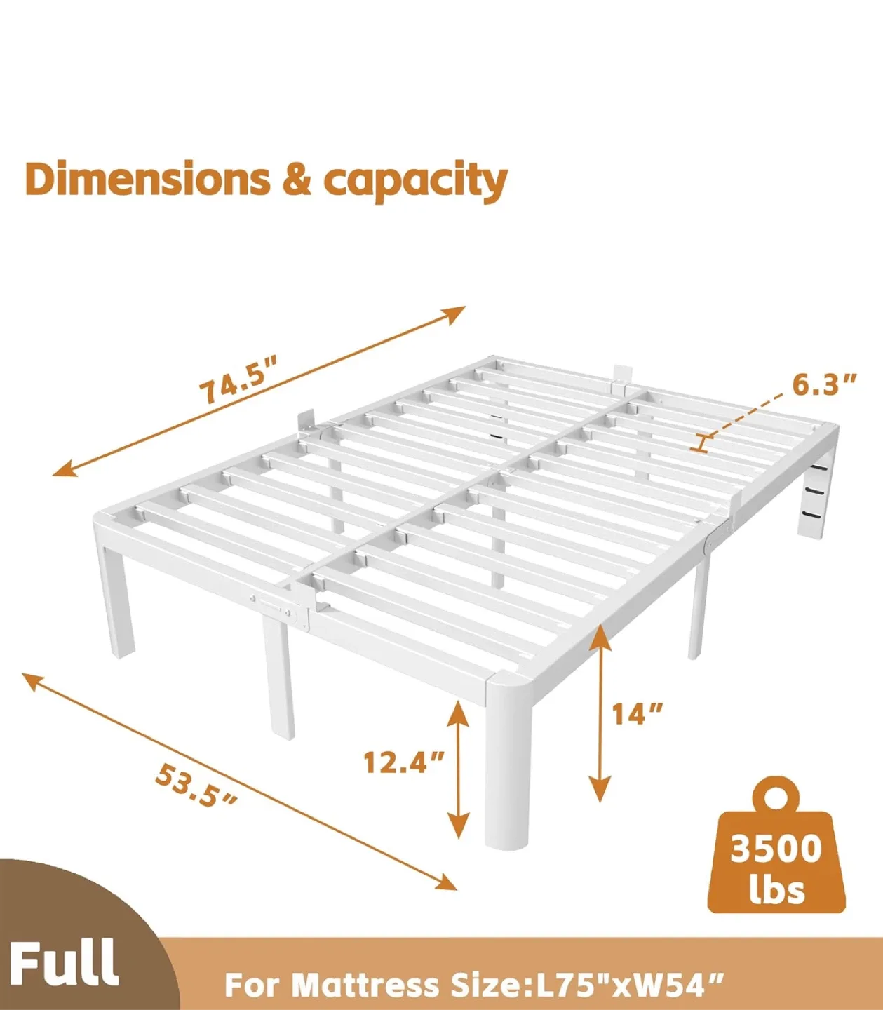 HQU Full Size Metal Bed Frame - White image indicator(2)